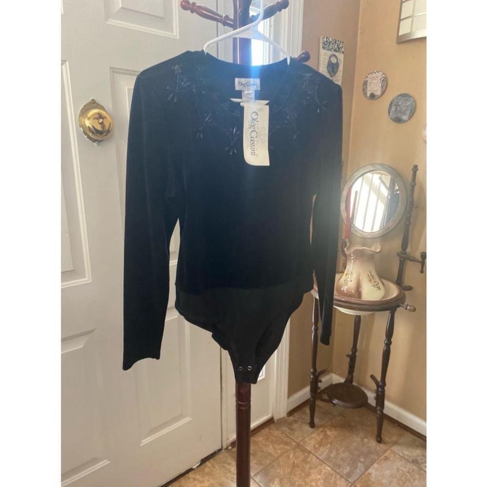 Women's Oleg Cassini Black Beaded Bodysuit Size L